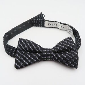 Van Heusen Bow Tie Black Purple Checked 2.25" Wide Pre Tied Silk